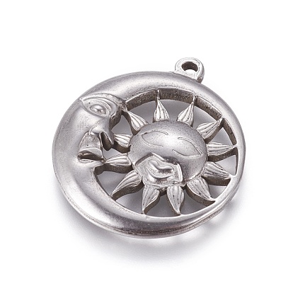 304 Stainless Steel Pendants, Moon with Sun
