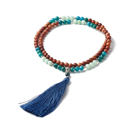 Collar de perlas de calcedonia natural para niña mujer, collar con colgante de borlas con cuentas de madera y calabaza