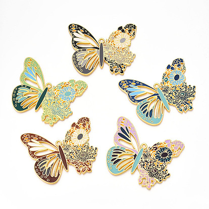 Подвески из эмалированного сплава с гальванопокрытием, без кадмия, без никеля и без свинца, бабочка с цветочными подвесками, золотые