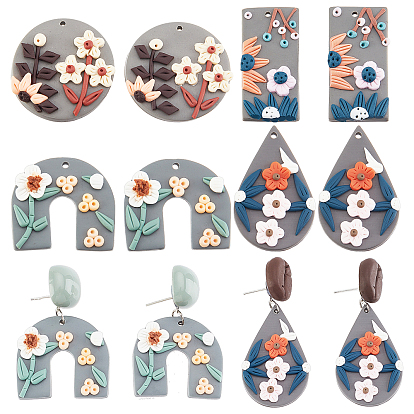 8Pcs 4 Style Handmade Polymer Clay Pendants, Mixed Shape