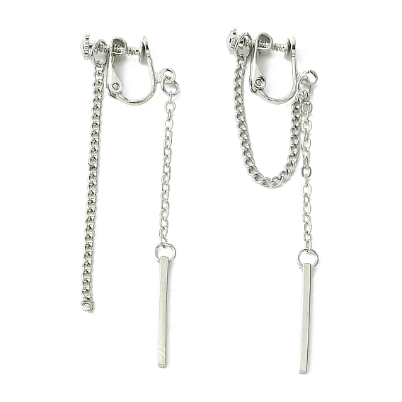 Rertangle Alloy Chain Tassel Clip-on Earrings for Women Men