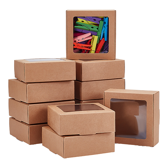 48шт. бумажные коробки для конфет, коробка для выпечки, с прозрачным окном из ПВХ, для партии, свадьба, детский душ, квадратный