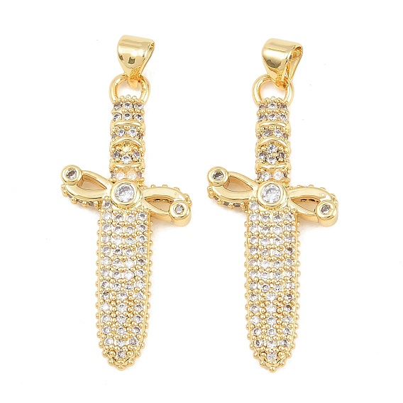 Латунные микропаве прозрачные подвески с фианитом, меч прелести, долговечный, стойки покрытие, без свинца и без кадмия