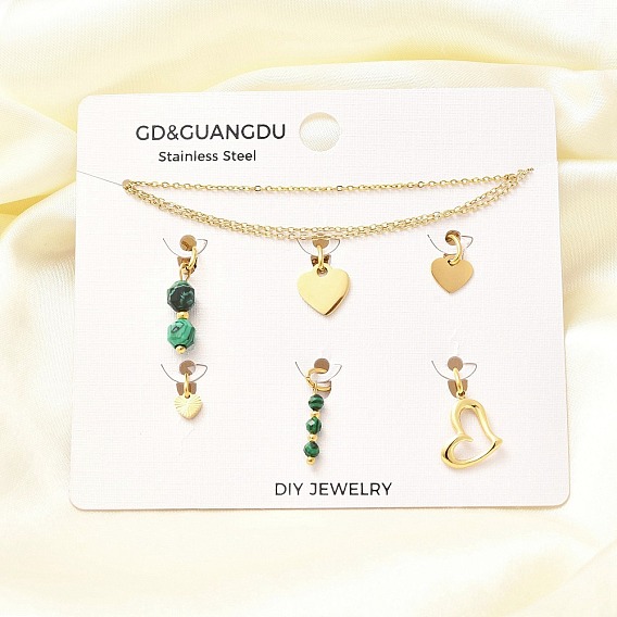 Синтетический малахитовый кулон в форме сердца, комплекты ожерелий и браслетов, 304 комплекты украшений из нержавеющей стали для женщин