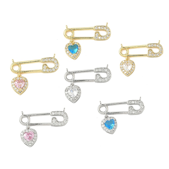 Латунные микропаве прозрачные подвески с фианитом, без кадмия и без свинца, форма скрепки с сердцем, настоящий 18k позолоченный/платиновый