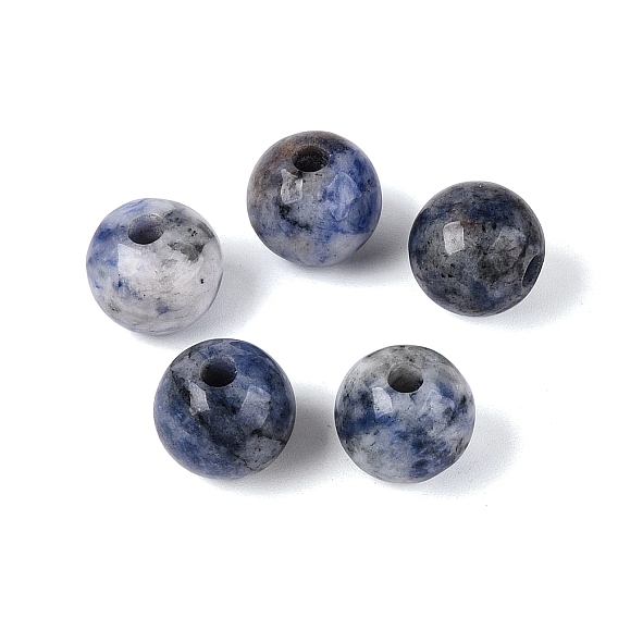 Perles de jaspe tache bleue naturelle, ronde