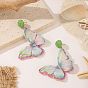 Alloy & Rhinestone & Raffia Stud Dangle Earrings, Butterfly