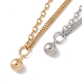 Round Lock Pendant Necklace for Women, 304 Stainless Steel Chain Necklace