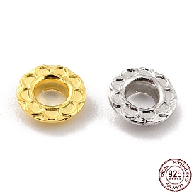 925 Sterling Silver Grommet Eyelet Findings, for Bag Making, Flat Round with Flower Pattern