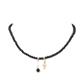 Ожерелья из граненых круглых бусин из синтетического синего золота, с 304 подвесками в виде креста из нержавеющей стали