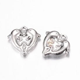 201 Stainless Steel Charms, Heart with Dolphin