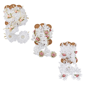 3 ярды 3 стили полиэстеровые цветочные кружевные ленты ручной работы, цветочная кружевная отделка, с пластиковой бисера, для аксессуаров для одежды