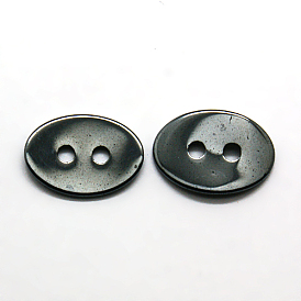 Hematite 2-Hole Sewing Buttons, Oval, 14x10x1mm, Hole: 1mm