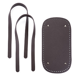 1Pc Oval PU Leather Knitting Crochet Bags Nail Bottom Shaper Pad, with 2Pcs PU Imitation Leather Bag Straps