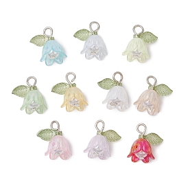 10Pcs Acrylic & Resin Pendants, with Platinum Tone Iron Loops, Flower