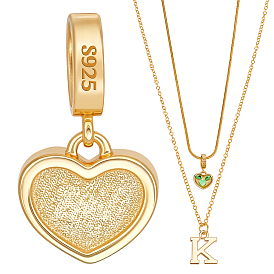 1Pc 925 Sterling Silver Heart Charms, with 1Pc Suede Fabric Square Silver Polishing Cloth