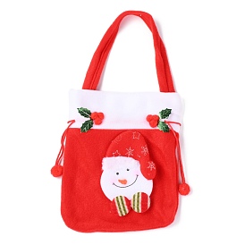 Bolsas de regalos con cordón de tela, con asa bolsas de dulces, adornos navideños para niños, rectángulo con muñeco de nieve