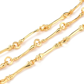 Brass Bar Link Chains, Long-Lasting Plated, Unwelded, Bar & Round, with Spool, Cadmium Free & Nickel Free & Lead Free