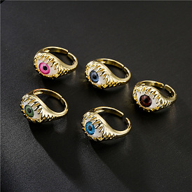 Adjustable Devil Eye Ring with 18K Gold Plated Copper Claws for Women