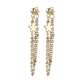 Golden 304 Stainless Steel Stud Earrings, Cable Chains Drop Earrings