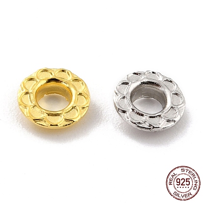925 Sterling Silver Grommet Eyelet Findings, for Bag Making, Flat Round with Flower Pattern