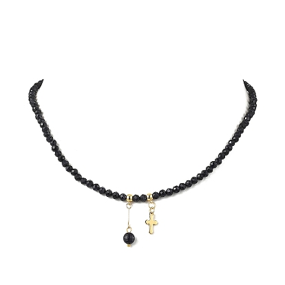 Ожерелья из граненых круглых бусин из синтетического синего золота, с 304 подвесками в виде креста из нержавеющей стали