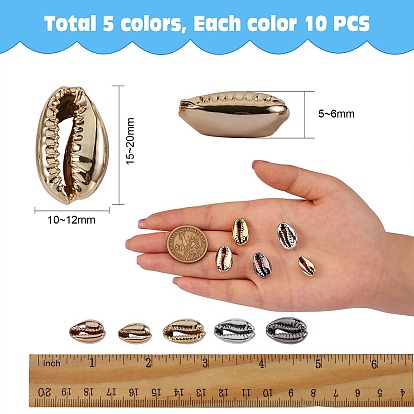 50Pcs 5 Colors Electroplated Shell Beads, Cowrie Shells