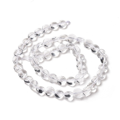 Natural Quartz Crystal Beads Strands, Rock Crystal, Flat Round, Faceted