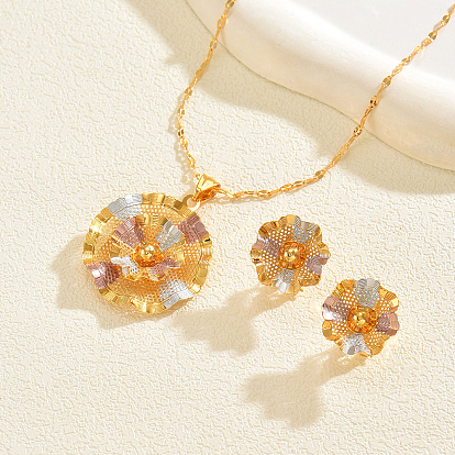 Комплекты из винтажных латунных серег-гвоздиков и ожерелий с подвесками в виде цветов для женщин