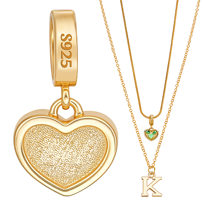 1Pc 925 Sterling Silver Heart Charms, with 1Pc Suede Fabric Square Silver Polishing Cloth