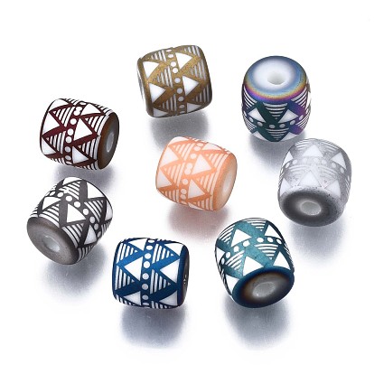 Electroplate Glass Beads, Frosted, Column with Triangle Pattern