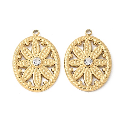 304 из нержавеющей стали горный хрусталь подвески, овальные цветочные подвески, ионное покрытие (ip)