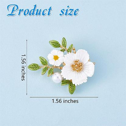 Daisy Flower Brooch Alloy Enamel Sunflower Brooch Pin White Shell Beads Brooches Badge Jewelry for Jackets Backpack Corsage Lapel Scarf Clothing Accessories