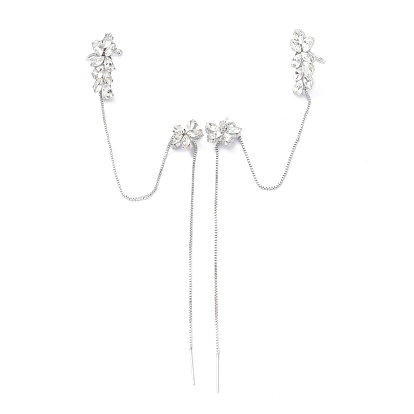 Flower Ear Cuff Wrap Climber Earrings, Crawler Earrings Dangling Chain, with Silver Pins