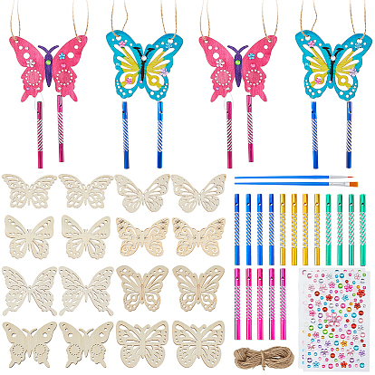 Наборы для изготовления колокольчиков с бабочкой своими руками, включая незаконченные деревянные подвески, смола горный хрусталь наклейки, подвески из круглой алюминиевой трубы, пластиковая кисть для рисования