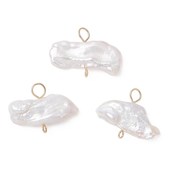 Подвески-коннекторы из натурального жемчуга Кеши, звенья Nuggets с 304 двойными петлями из нержавеющей стали, белые