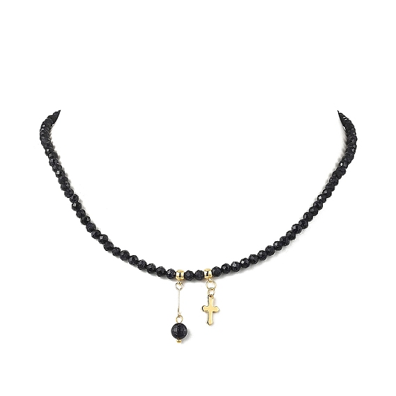 Ожерелья из граненых круглых бусин из синтетического синего золота, с 304 подвесками в виде креста из нержавеющей стали