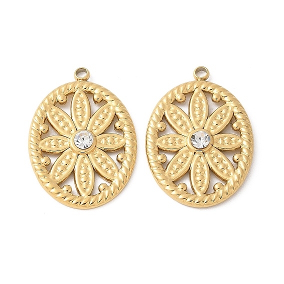 304 из нержавеющей стали горный хрусталь подвески, овальные цветочные подвески, ионное покрытие (ip)