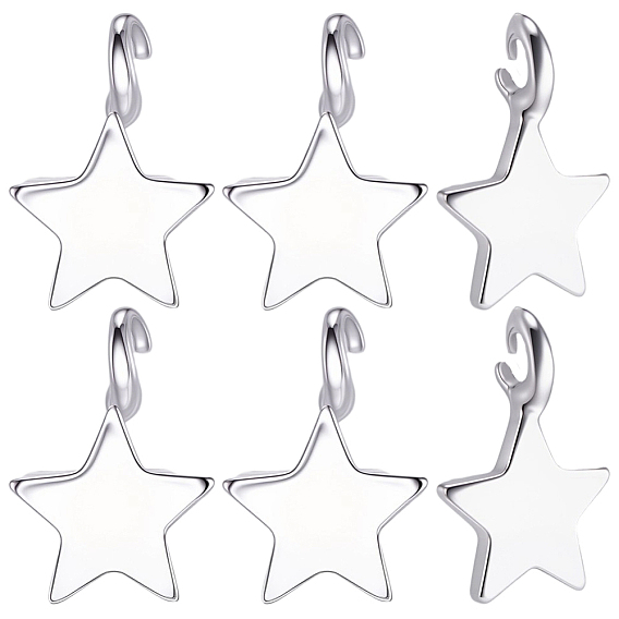 8 шт. 925 подвески-звезды из стерлингового серебра, с открытыми петлями, родий, не тускнеет