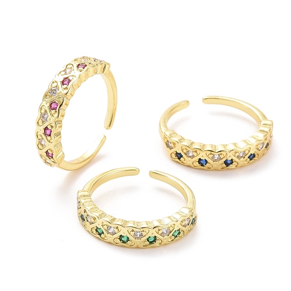 Кубический цирконий сердце открытые манжеты кольца, украшения из латуни с покрытием из светлого золота для женщин, без кадмия и без свинца