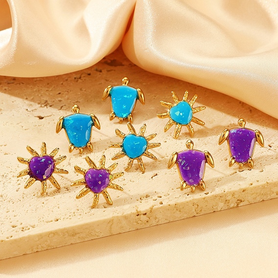 Серьги шпилька нержавеющая сталь, сердце/черепаха