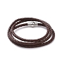 Leather Cord Triple Layered Wrap Bracelet with 304 Stainless Steel Magnetic Clasps, Punk Wristband for Men Women
