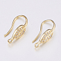 Brass Micro Pave Cubic Zirconia Earring Hooks, with Horizontal Loop, Leaf, Clear