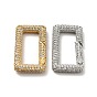 Brass Micro Pave Clear Cubic Zirconia Spring Gate Rings, Cadmium Free & Lead Free, Rectangle