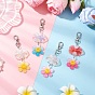4Pcs Smiling Flower & Bowknot Acrylic Pendant Decorations, with Alloy Swivel Clasps