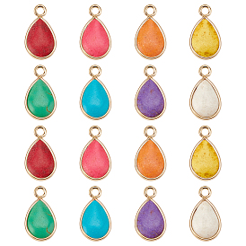 PandaHall Elite 16Pcs 8 Colors Synthetic Turquoise Pendants, with Light Gold Plated Brass Edge, Teardrop, Dyed
