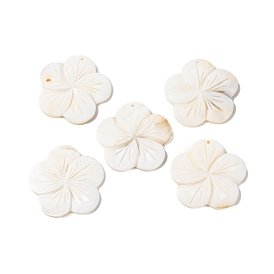 Natural Freshwater Shell Carved Pendants, 5-Petal Flower Charms