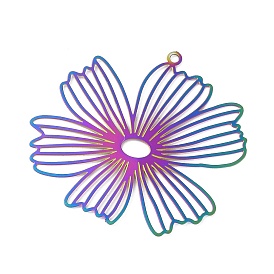 201 Stainless Steel Etched Metal Embellishments Pendants, Flower Charm