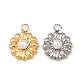 304 подвески из нержавеющей стали, цветочный шарм, с абс пластмассовыми жемчужными бисером
