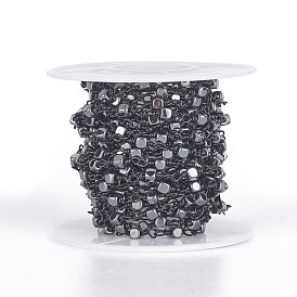 Handmade Non-magnetic Synthetic Hematite Beaded Chains, Unwelded, with Brass Findings, with Spool, Cube